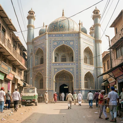 Elaborate decoration surviving dusty Lahore streets, Intricate tile work in Wazi