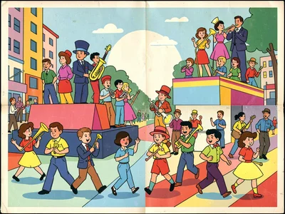 Retro parade with marching band