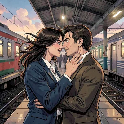 A passionate farewell at train station