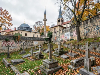 Three faiths sharing cemetery hillside
