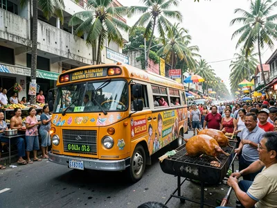 Lechon at fiesta with crowd behind