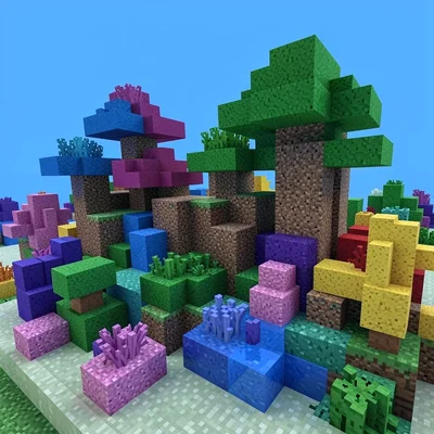 Voxel 3D illustration, voxel underwater coral reef , cubic voxel construction, b