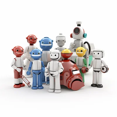 Clean white 3D background multicolor plastilina robot