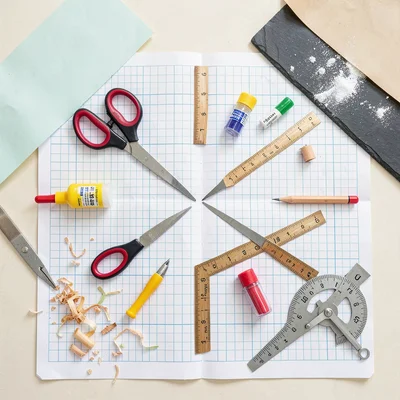 Compass Scissors Set Square Flat-Lay Symmetry