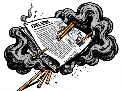 Fake news dissolving newspaper