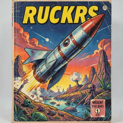 A rocket ship landing on alien world