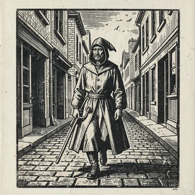 A plague doctor walking through streets