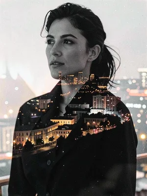 City lights through portrait