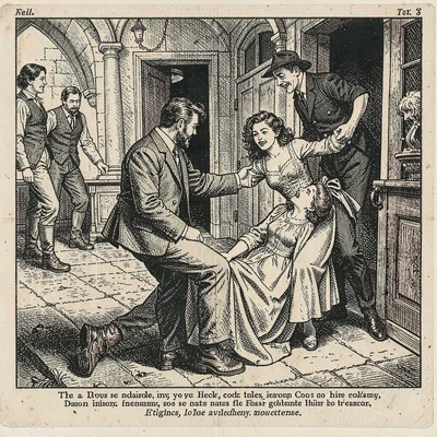 The hero saving the heroine from peril