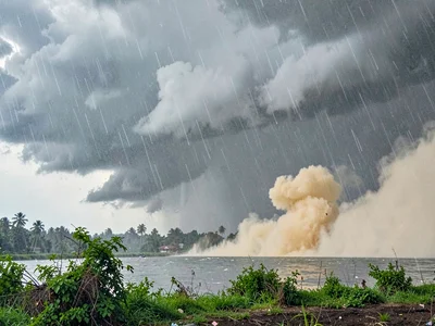 Dust rising ahead of rain wall
