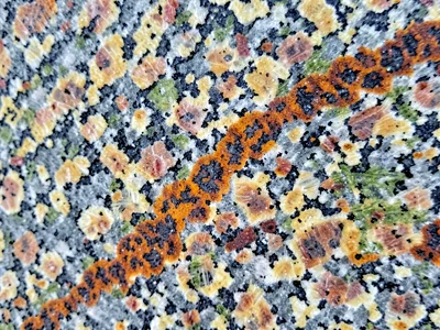 Orange iron stain on gray granite