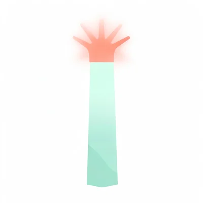 flat-vector single beacon-shape abstract — slim mint pillar with a coral light-b