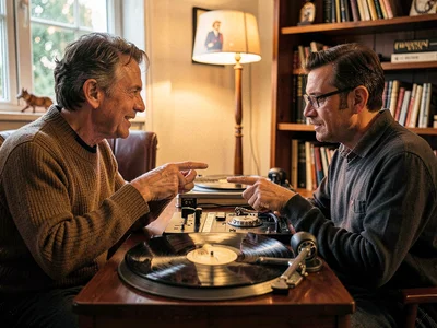 Two people arguing about pressings, pointing at matrix numbers, the connoisseurs