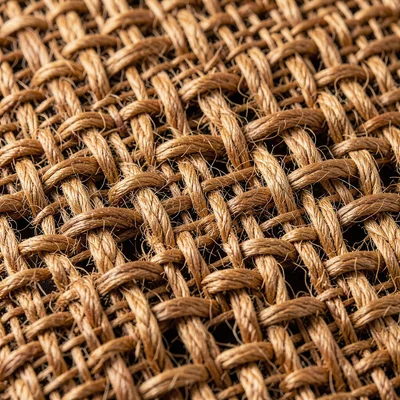 Burlap hessian weave, rough jute fibers in loose plain weave, large gaps between