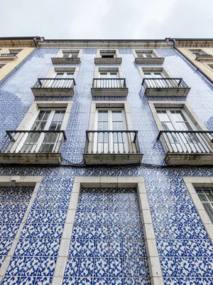 Street-Level Upward View — Full Tiled Facade