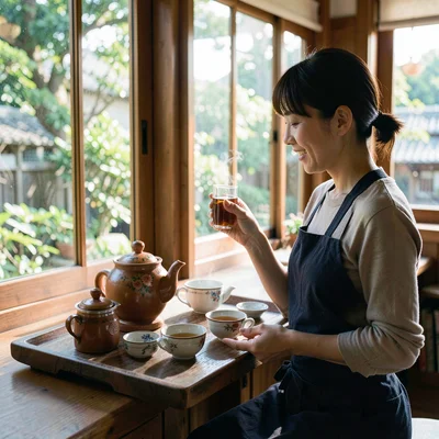 Tea service by window
