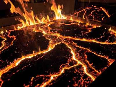 Ember bed showing river-like flow patterns