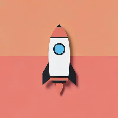 flat illustration of a small rocket on coral, hairline shadow