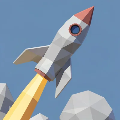 Low-poly illustration, geometric rocket launching , faceted geometric surfaces, 