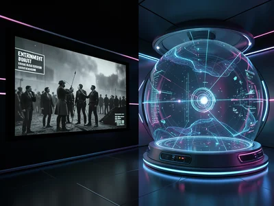 Entertainment — left half silent film screening, right half full-immersion VR do