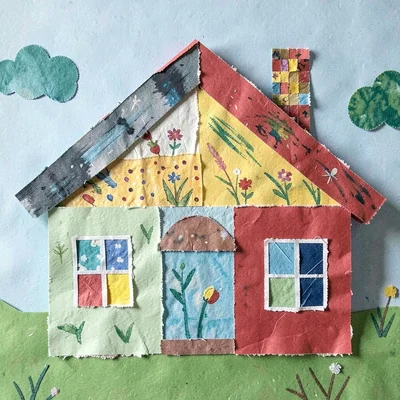 Paper collage textured house