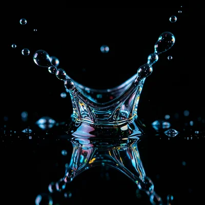 Mercury droplets merging on a dark surface, perfect reflections, extreme macro