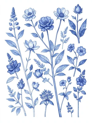 Botanical arrangement blue
