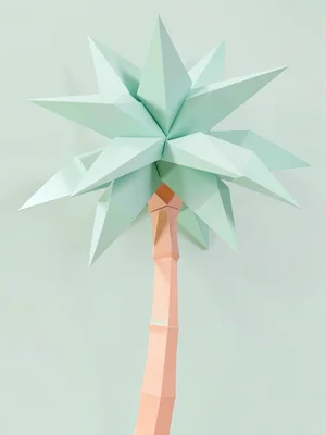 Tropical mint lowpoly palm tree with a peach trunk and cluster of chunky triangu