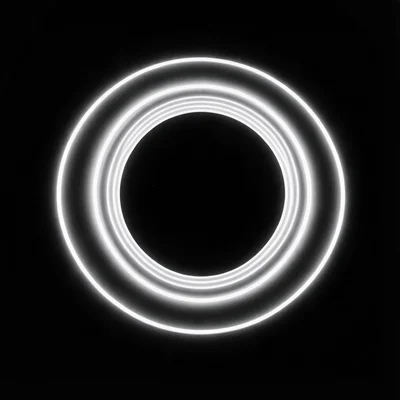 Single piano key rendered as clean white expanding ring on black