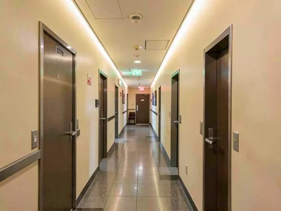 Capsule hotel corridor