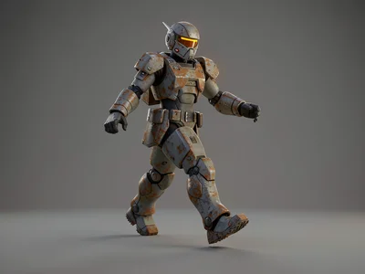 Hovering between strides, a light pilot mid-walk swings one arm back, helmet vis