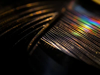 New vinyl groove cut, sharp V-shaped channel in pristine black surface, virgin a