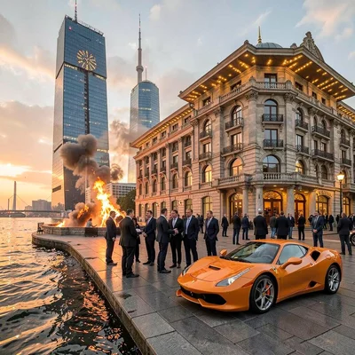 Oil-baron nouveau meeting Flame Tower modernity in windy Baku, restored oil baro