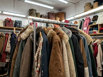 Coat rack in winter, heaviness of second lives, warmth available cheap
