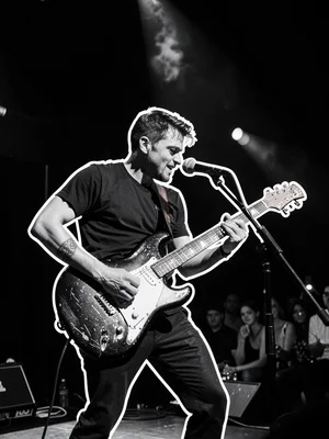 Guitarist on stage, rim outlining figure