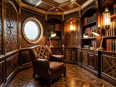 First-Class Library with Marquetry Shelving