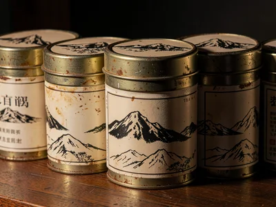 Japanese Sencha Tin Brush Illustration Row