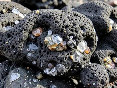 Pillow basalt structure showing quench crust
