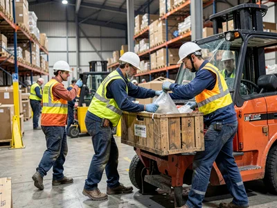 Warehouse workers loading