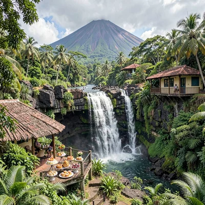 French Caribbean fusion in Guadeloupe, Chutes du Carbet waterfall, tropical rain