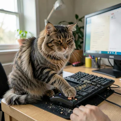 Cat Trapping Computer Mouse