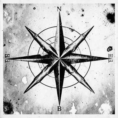 A compass rose made from photocopied human hands pointing in eight directions
