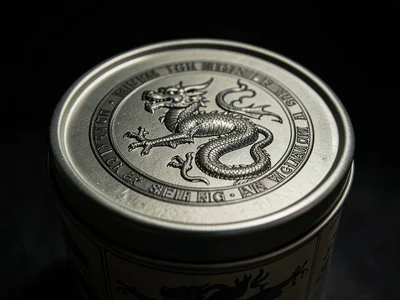 Embossed Dragon Tin Lid Macro Relief