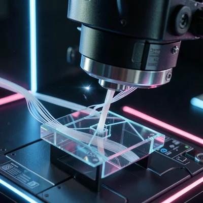 Close-up of a 3D printer extruder creating a geometric object, filament detail v