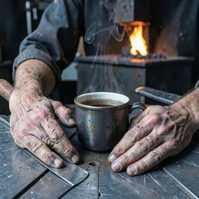 Through Sheffield steel vision, forged metal consciousness, Steel worker hands a