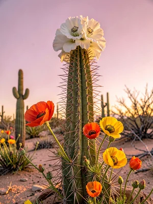 Saguaro Crown Flowering at Dawn