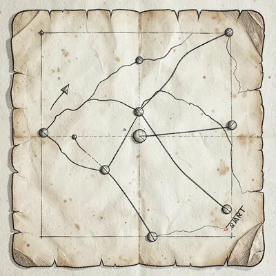 Top-down course map illustration as an aged parchment of a windward-leeward sail