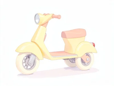 Zippy butter-yellow lowpoly scooter with cream wheels and a peach floorboard, so