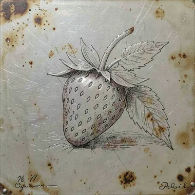 Strawberry with seeds and leaves