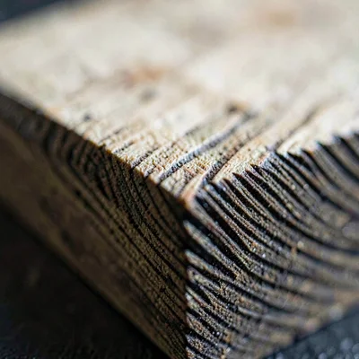 Vertical macro of a wood-block edge with crisp carved grooves catching shadow
